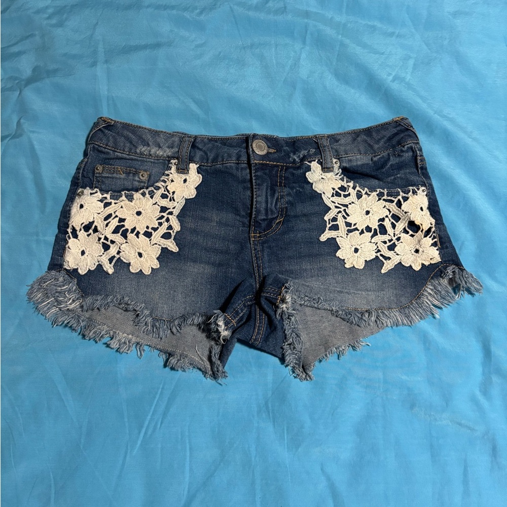 Mossimo Supply Co. Blue Jean Shorts with White Lace